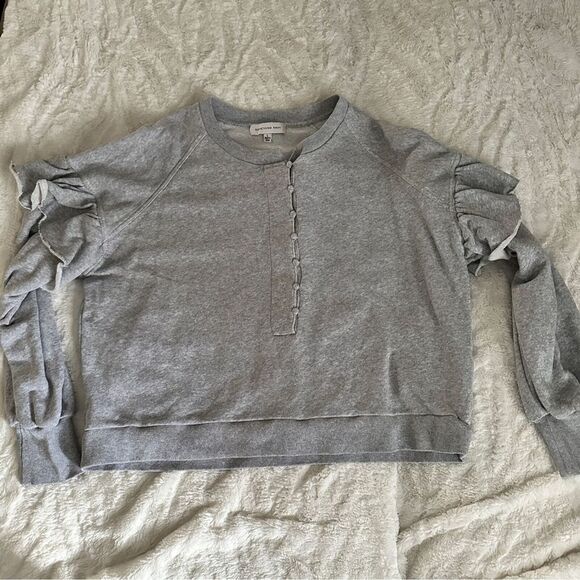 Something Navy Size Large Gray Ruffle Round Neck Sweater Cozy Staple Chic Flirty - Picture 7 of 10